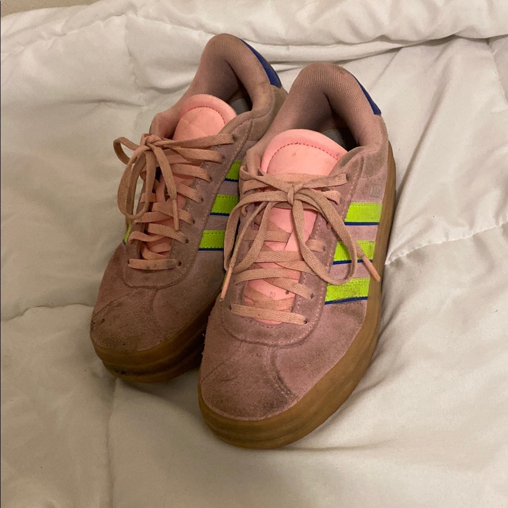 Adidas Pink and Blue Sneakers with Green Highlights